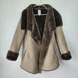 JENNIFER LOPEZ SZ Med FAUX FUR FULL COLLAR SUEDE Tan JACKET WOMAN Pennylane READ